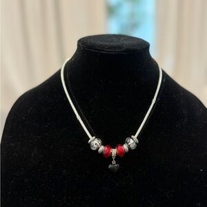 Elegant Silver and Red Beaded Necklace